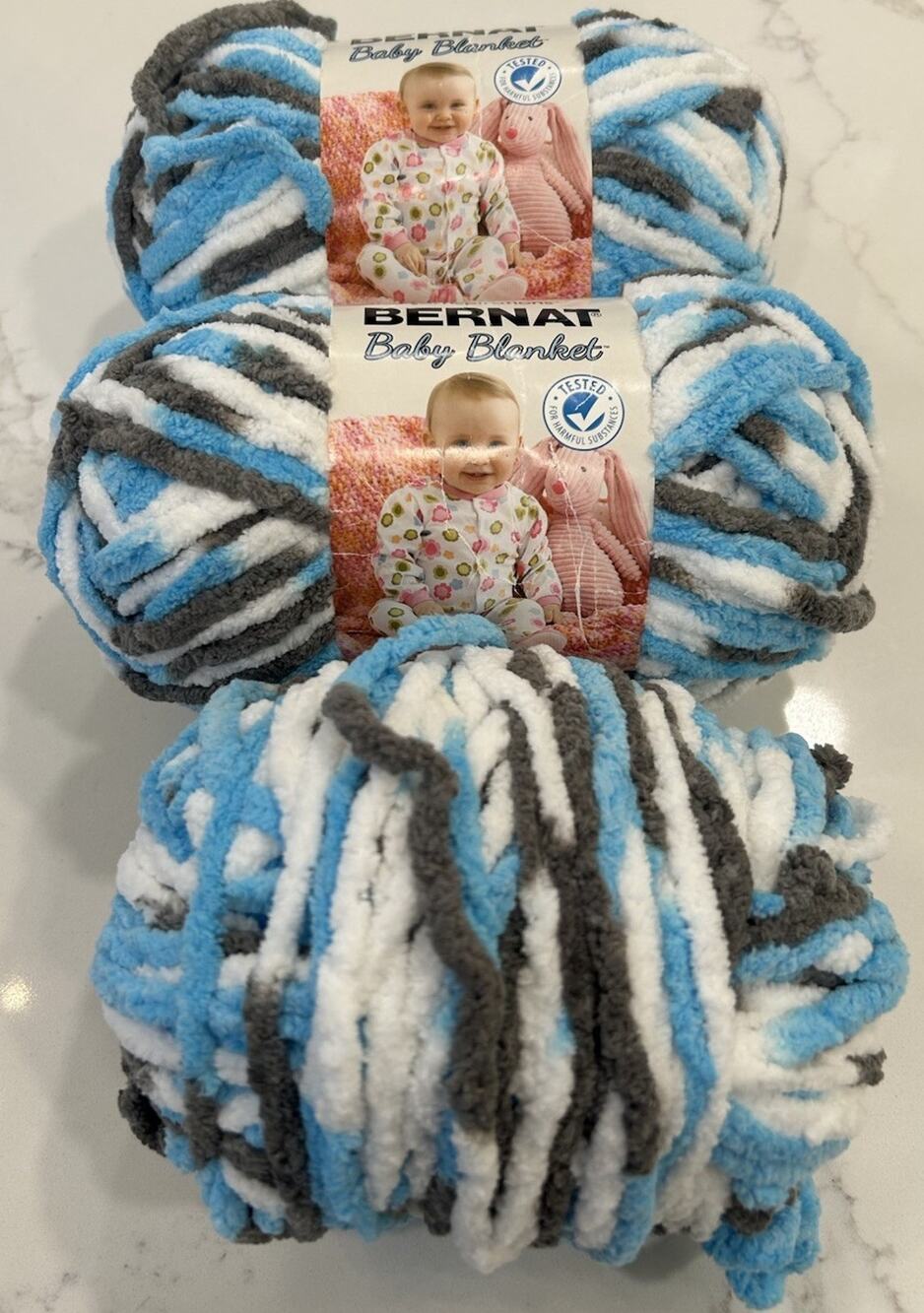 Bernat Baby Blanket Yarn Lot Of 3 Skeins SAIL AWAY Variegated Blue 3.5 oz 72 yds